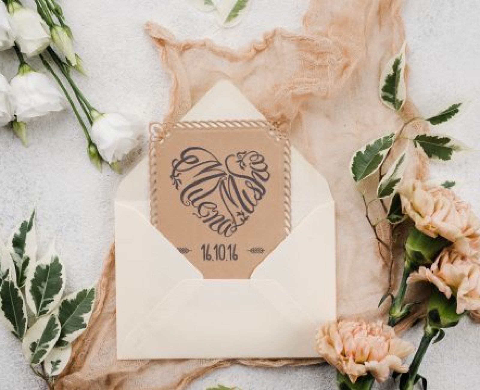 Wedding Invitation with Lace and White Envelope